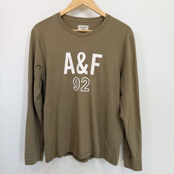 Abercrombie & Fitch Shirt Men’s Medium Green A&F 92 Long Sleeve Spellout Preppy - Picture 1 of 10